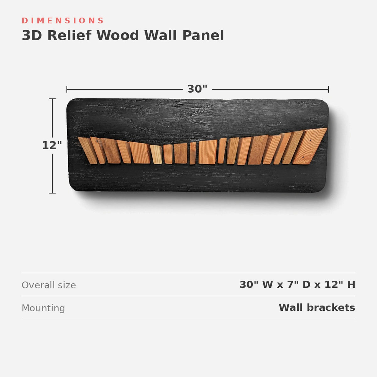 3D Wood Wall Art, Black Crackle Relief Panel With Fir Blocks