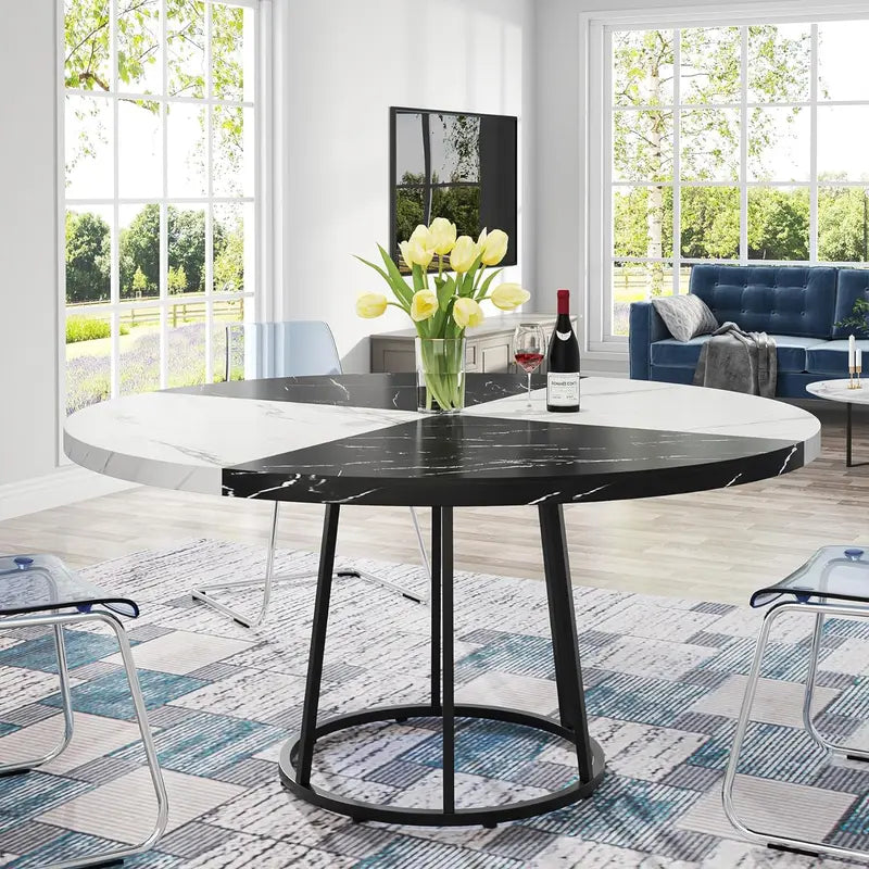 Tribesigns round Dining Table for 4 People, 47 Inch Kitchen Table with Circle Metal Base Faux Marble Table Top (Only Table)