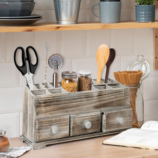 Rustic Wooden Vanity Organizer with 3 Drawers