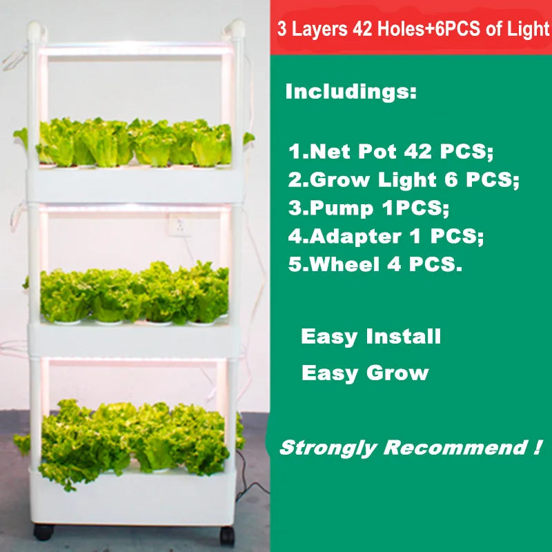 42-Hole Hydroponic Tower with Grow Lights