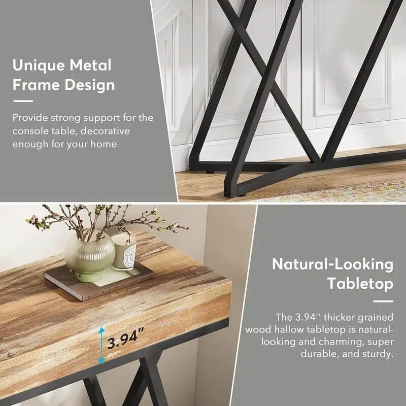 Farmhouse Console Table with Unique Metal Base