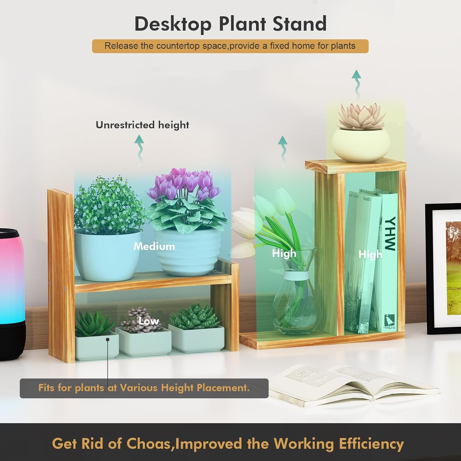 3-Tier Wooden Plant Stand for Narrow Spaces