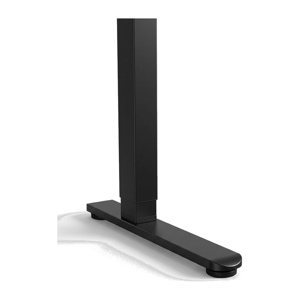48 inch glass electric standing desk, transparent close-up of a steel leg corner joint