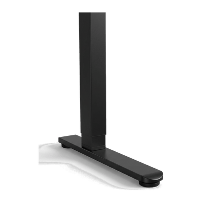 48 inch glass electric standing desk, transparent close-up of a steel leg corner joint