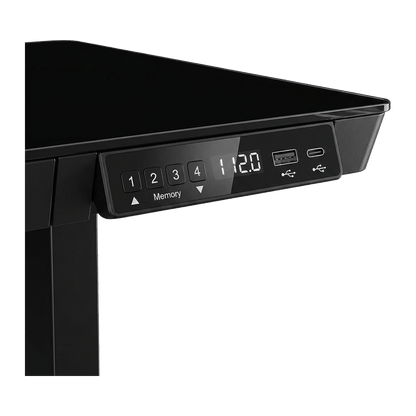 48 inch glass electric standing desk, transparent close-up of the control panel