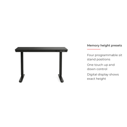 48 inch glass electric standing desk, memory height preset control panel detail