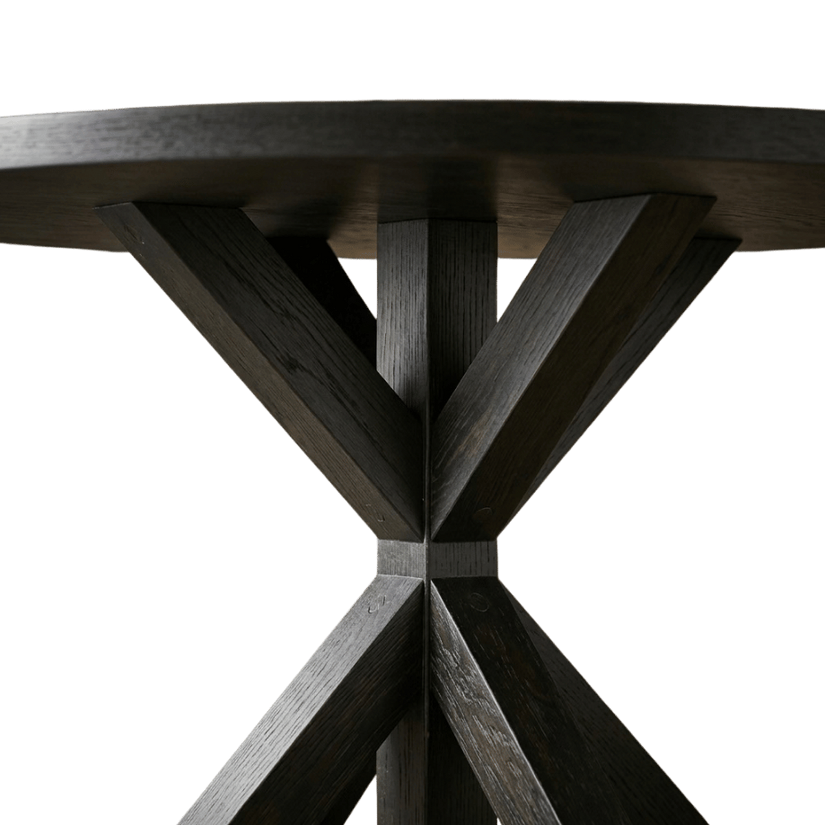 Close-up of the mortise and tenon joint at the centre of the X base (close-up detail)