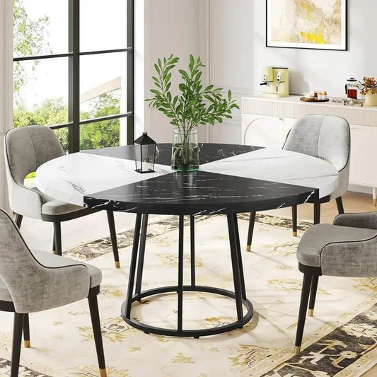 Modern Faux Marble Dining Table with Metal Base