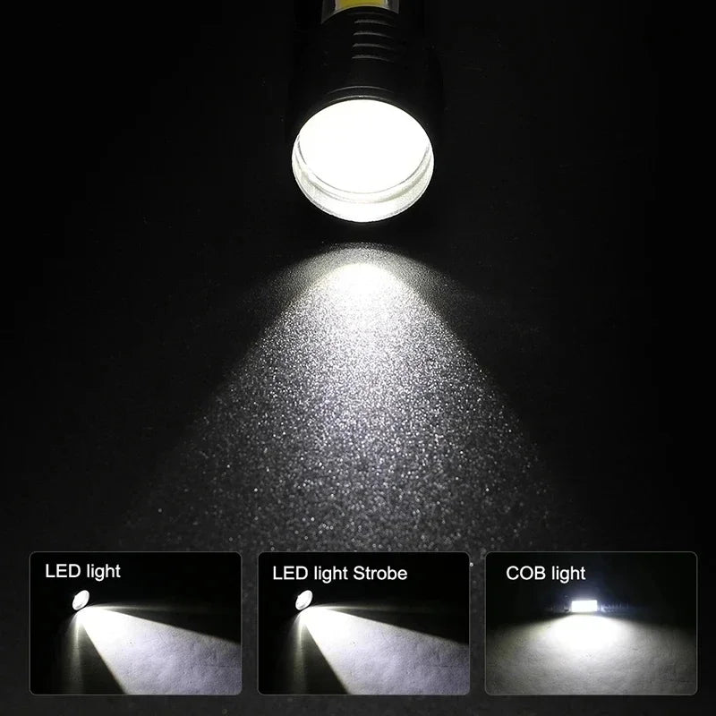 Zoomable COB Flashlight, USB Rechargeable, 3 Modes