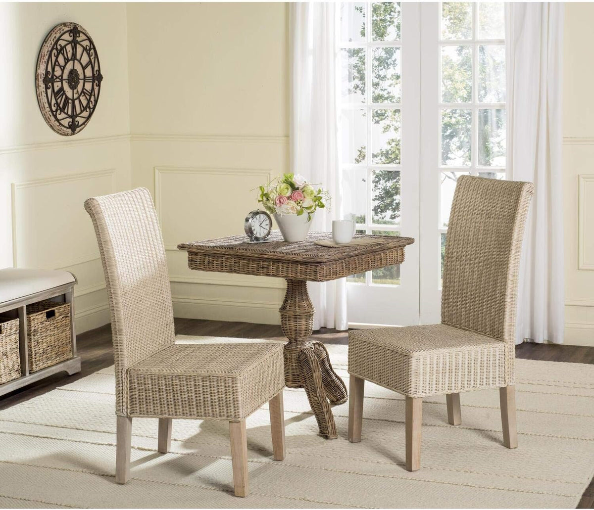 Wicker Rattan Dining Chair 18 Inch in Grey Woven Finish
