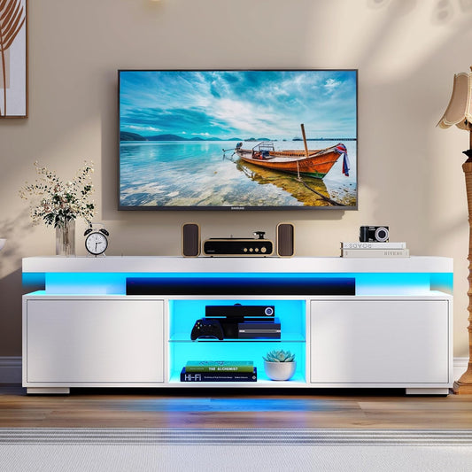 White-Modern TV Stand with Double Barn Doors for 65" TVs