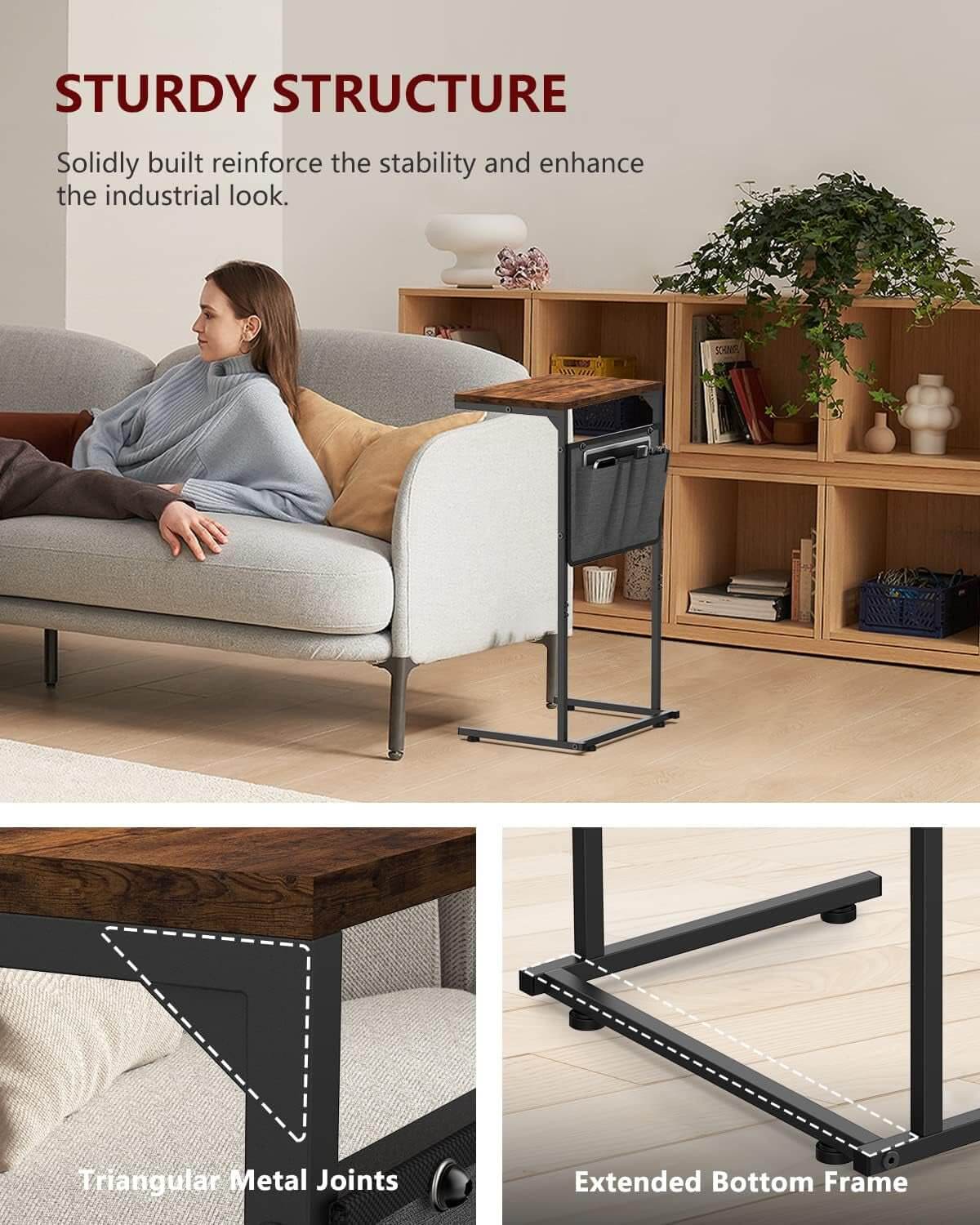 C - Shaped End Table with Storage