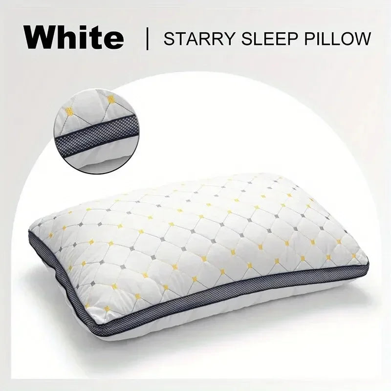 Full Sky Star Embroidered Fiber Pillow Core for Neck Protection, Quick Rebound, Not Easy to Deform, Not Collapsing