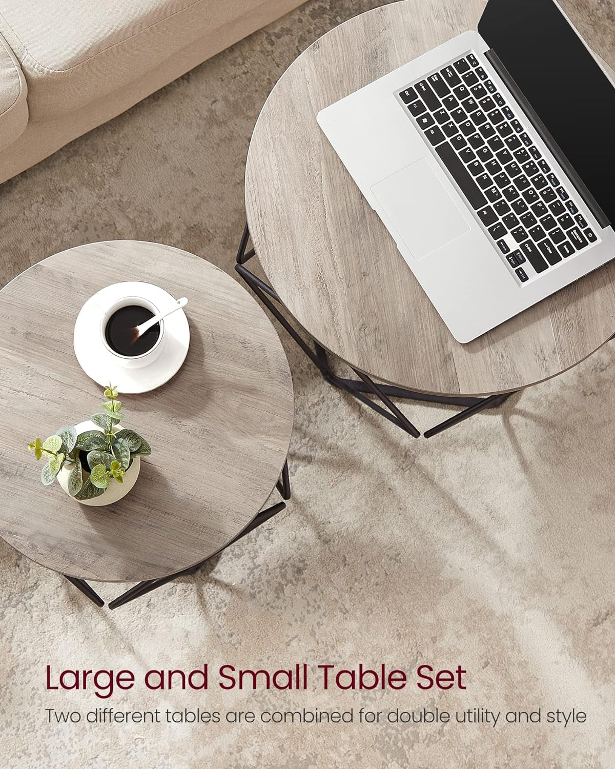 2-Piece Round Coffee Table Set with Steel Frame