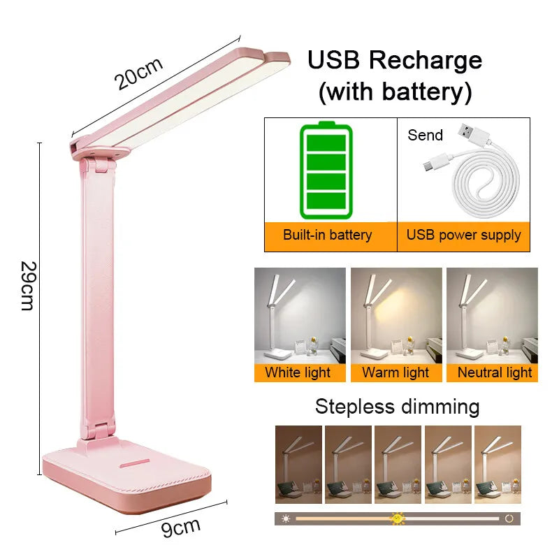 LED Desk Lamp USB Rechargeable Table Lamp 3 Levels Dimmable Touch Desk Lighting Eye Protection Foldable for Bedroom Desk Light