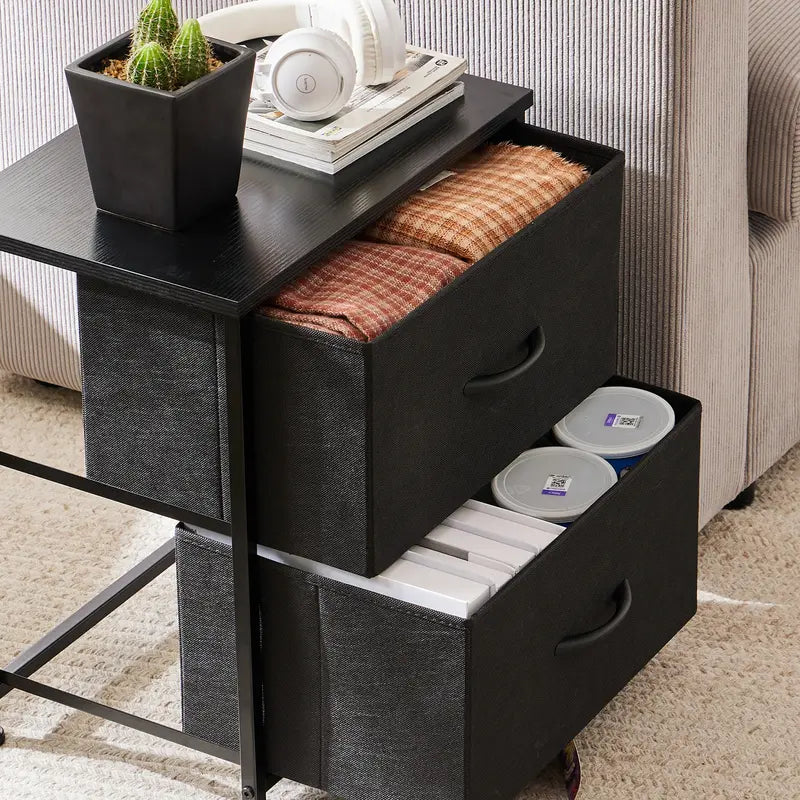 Modern Nightstand with 2 Fabric Drawers