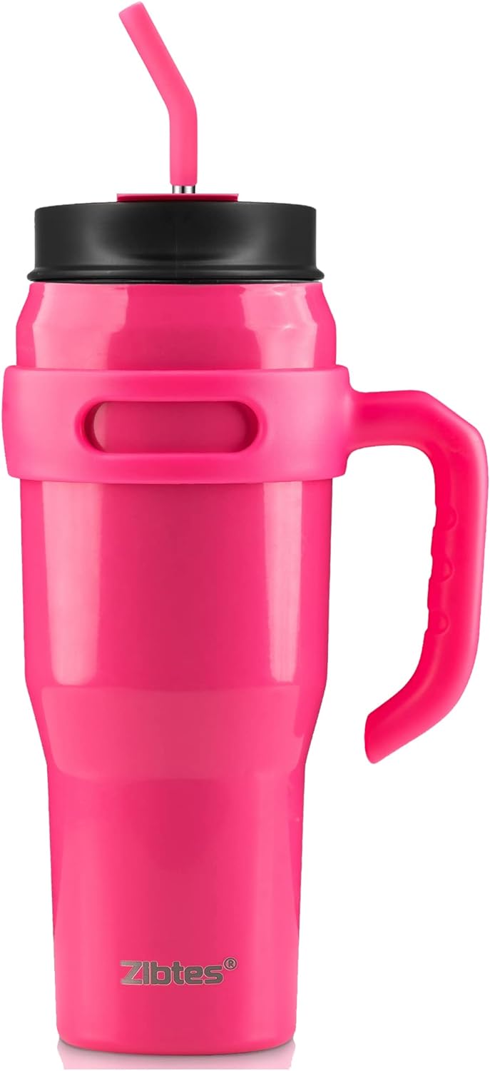 Insulated Tumbler with Handle and Straw Lid