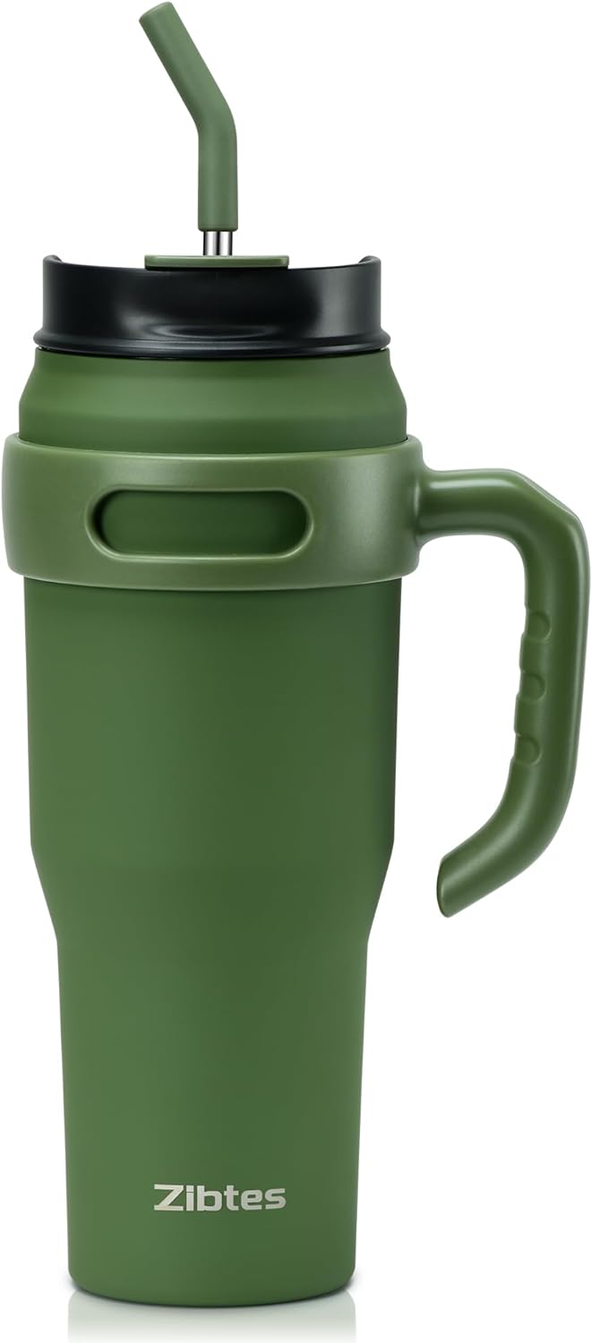 Insulated Tumbler with Handle and Straw Lid