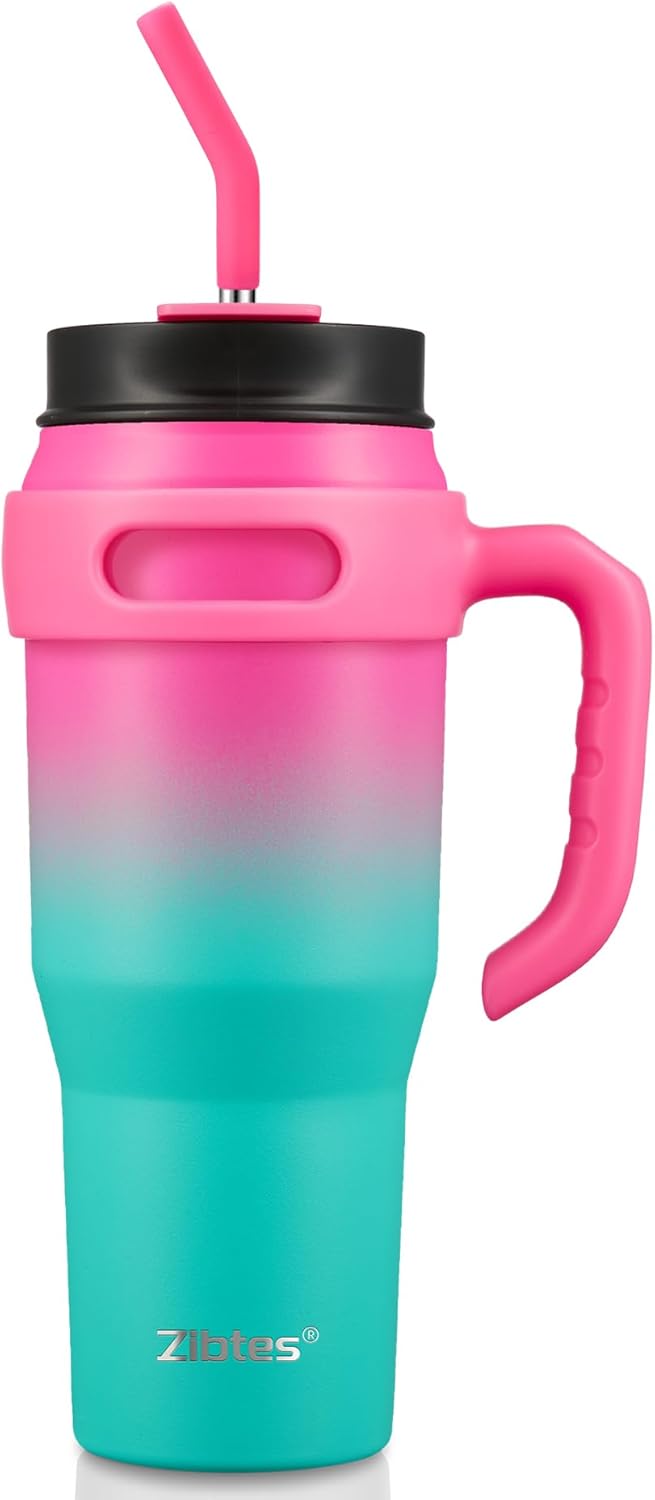 Insulated Tumbler with Handle and Straw Lid