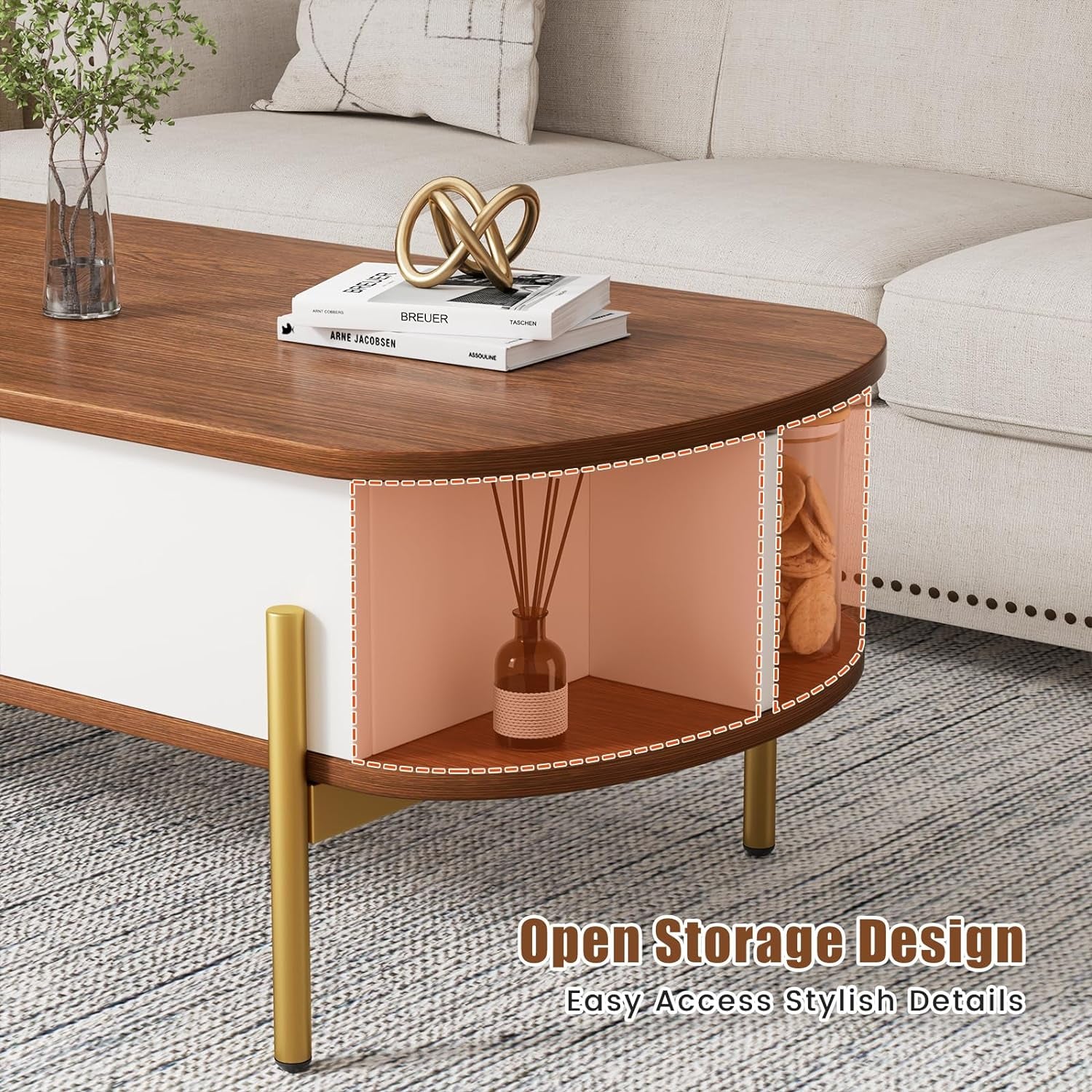 Stylish Oval Coffee Table with Metal Legs