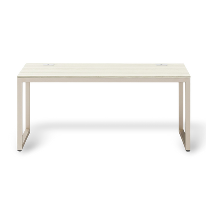 Maple computer desk with grommets on a #f3f3f3 studio background