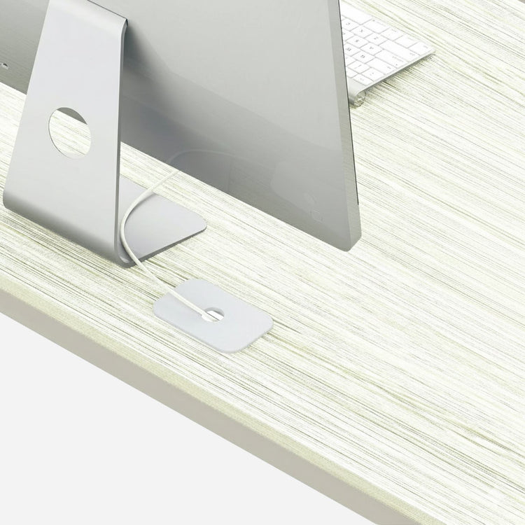 55-inch maple computer desk with grommets and glides, spacious surface for monitor, laptop, and peripherals.