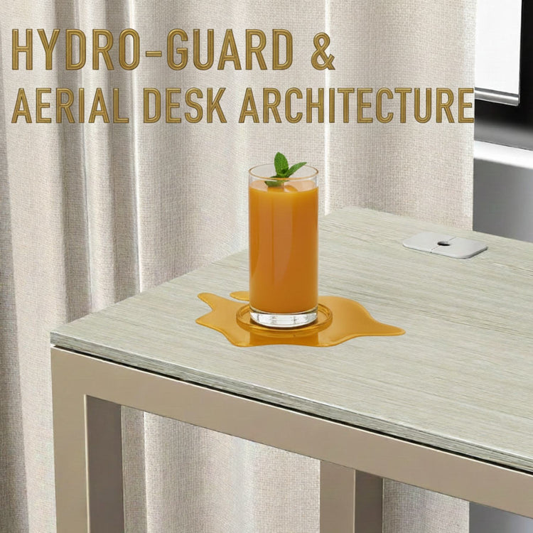 55-inch maple computer desk with grommets and glides, spacious work surface