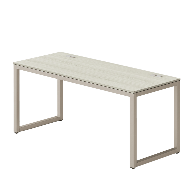 55-inch maple computer desk with grommets and glides, spacious work surface, modern metal frame.