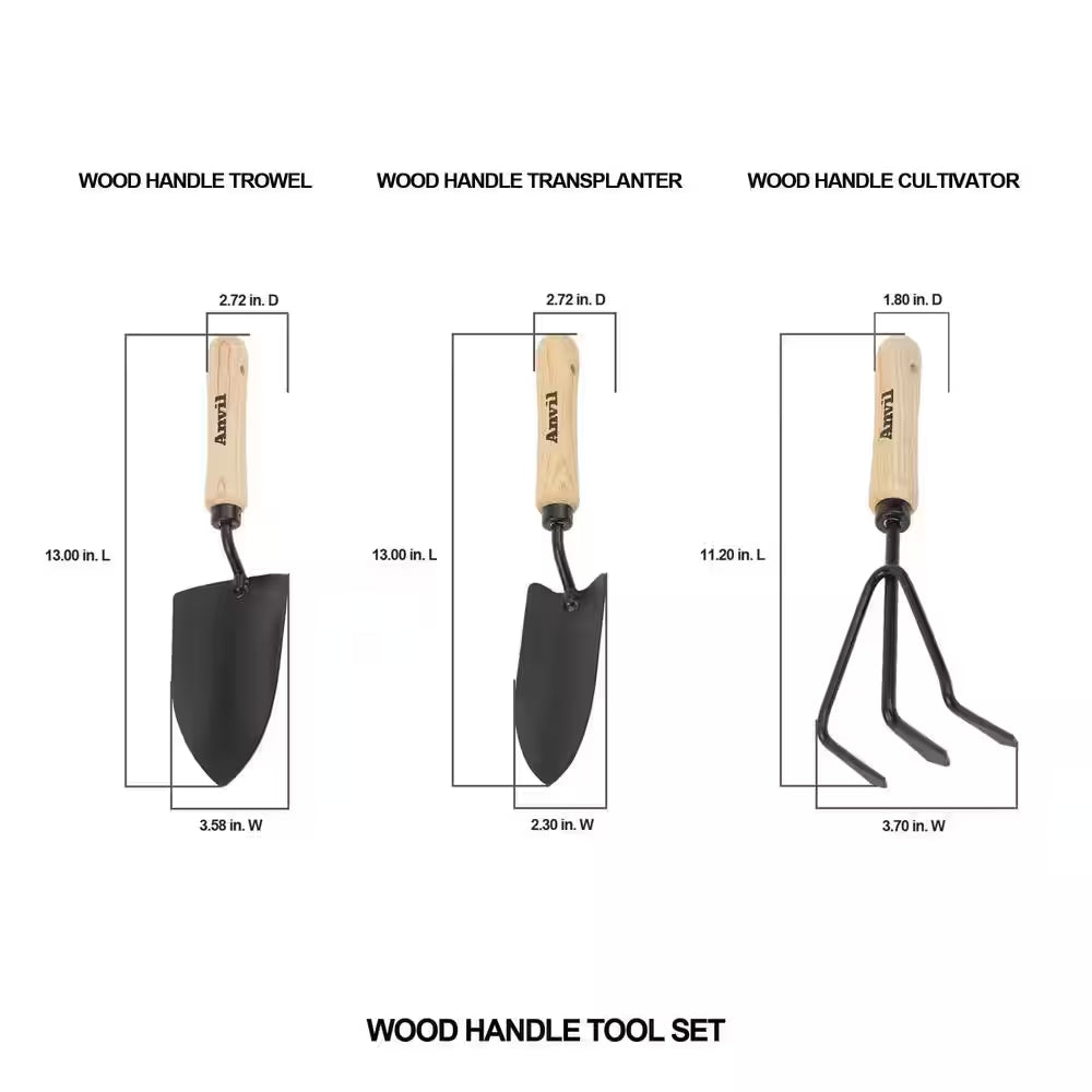 3-Piece Wood Handle Garden Tool Set