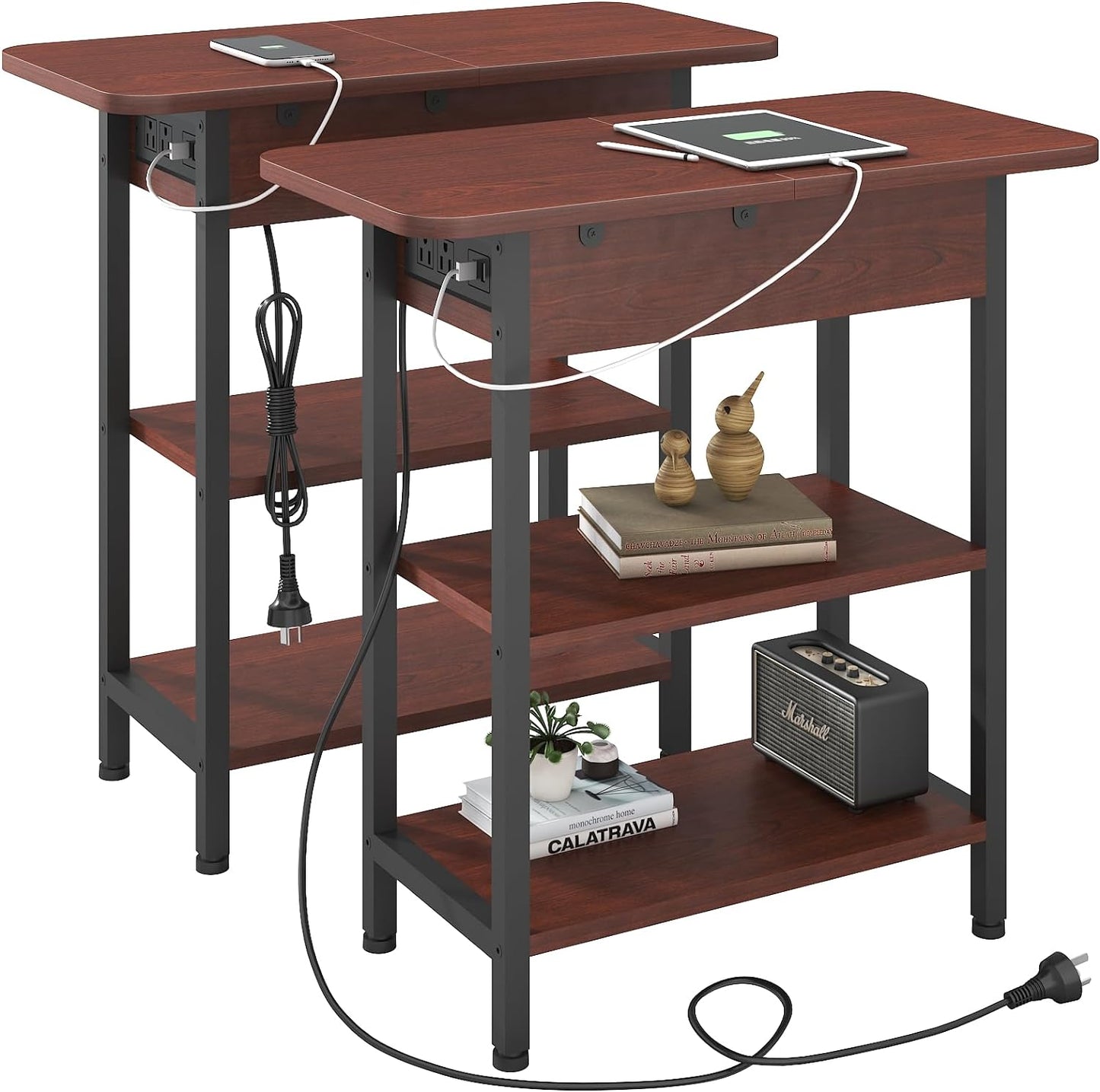 Versatile Charging Nightstand with Flip-Top Storage