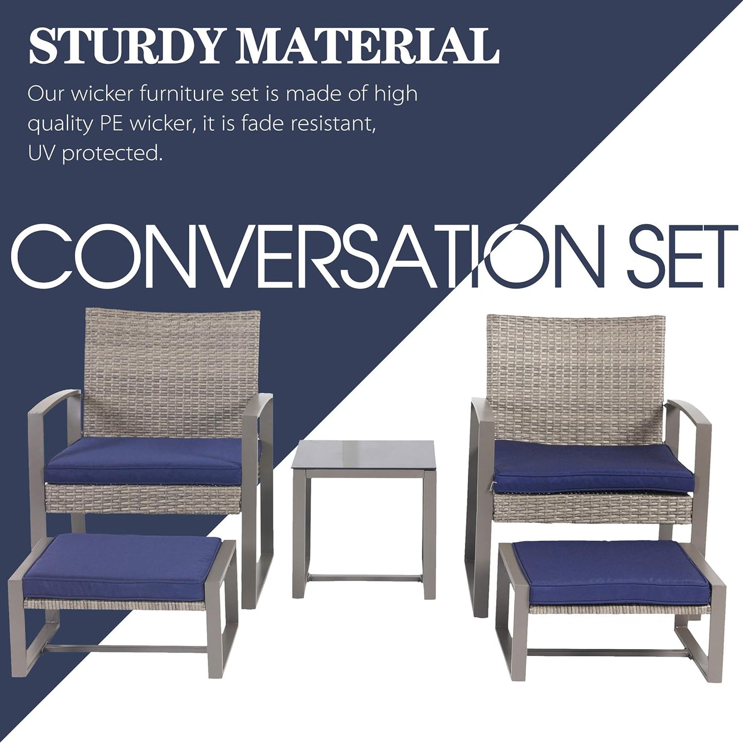 5-Piece Wicker Patio Conversation Set