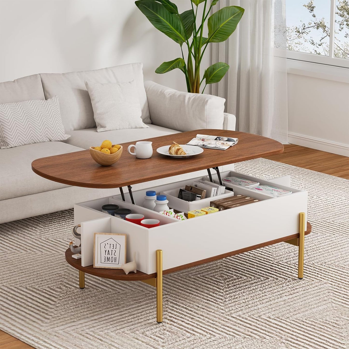 Stylish Oval Coffee Table with Metal Legs