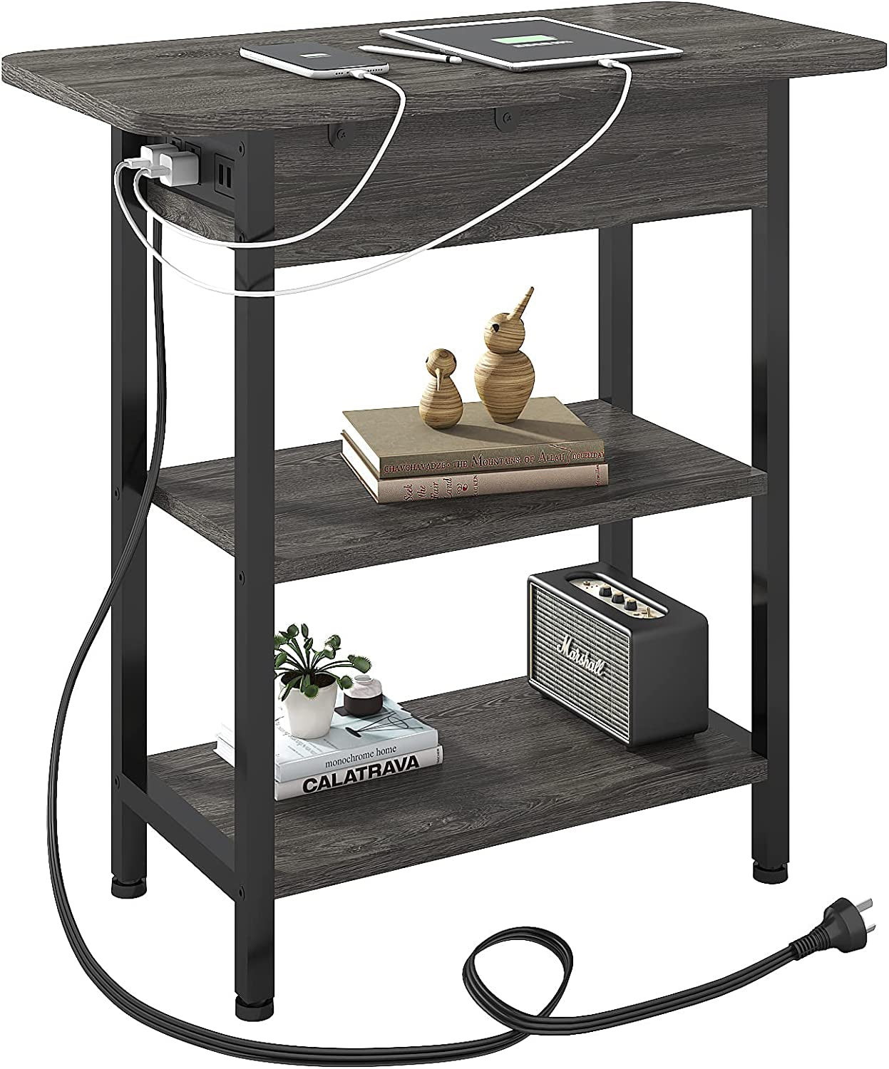 Versatile Charging Nightstand with Flip-Top Storage