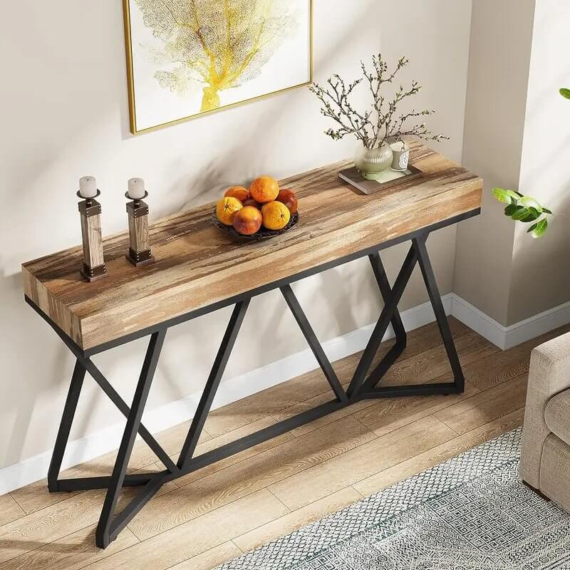 Farmhouse Console Table with Unique Metal Base