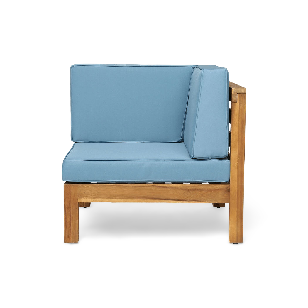 Blue corner seat of the acacia sectional, side view