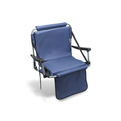 Cushioned bleacher seat for outdoor events, shown against a #f3f3f3 studio backdrop.