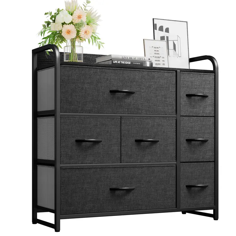 【Deals for You Days】Yitahome Dresser with 7 Drawers Storage Tower, Organizer Unit for Bedroom, Living Room, Hallway, Closets & Sturdy Steel Frame, Wooden Top & Easy Pull Fabric Bins, Grey