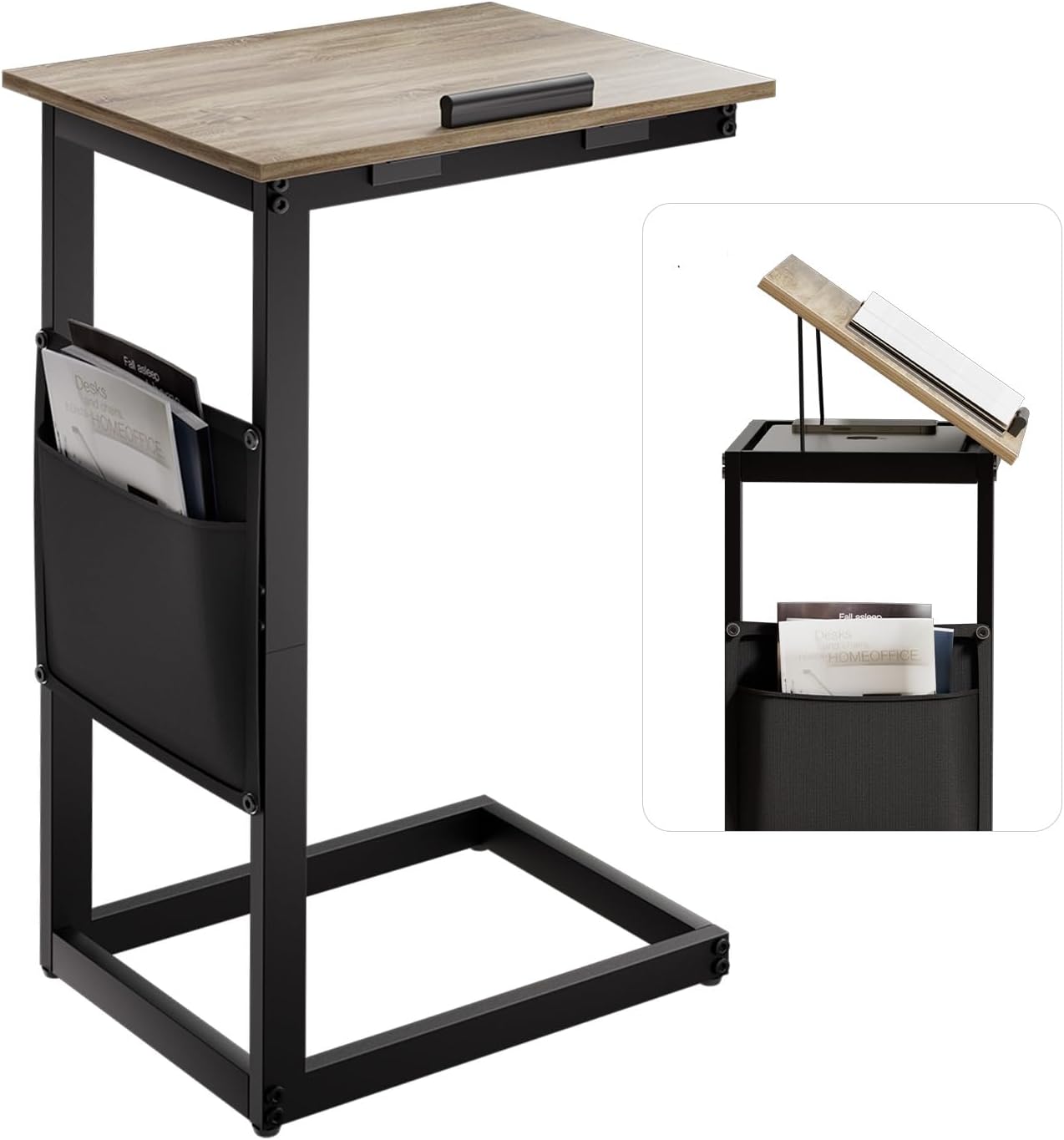 Space-Saving C Table with Adjustable Top and Storage