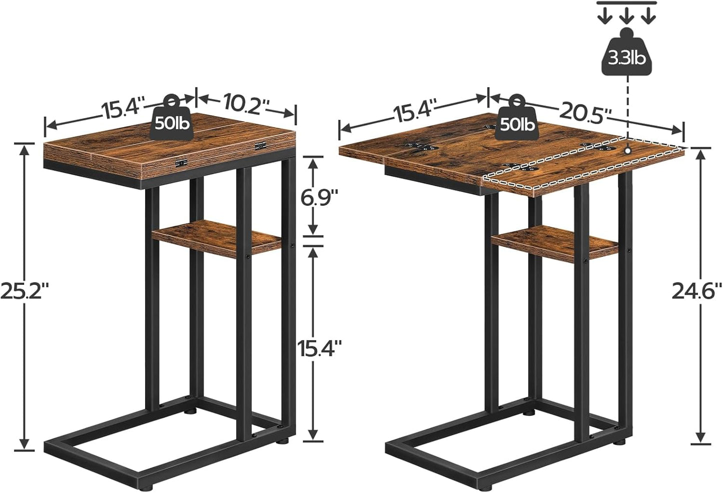 Foldable End Table, C Shaped Side Table with Storage Shelf, Small Snack Table Suitable for Living Room Bedroom Small Spaces, Easy Assembly, Rustic Brown BF29SF01