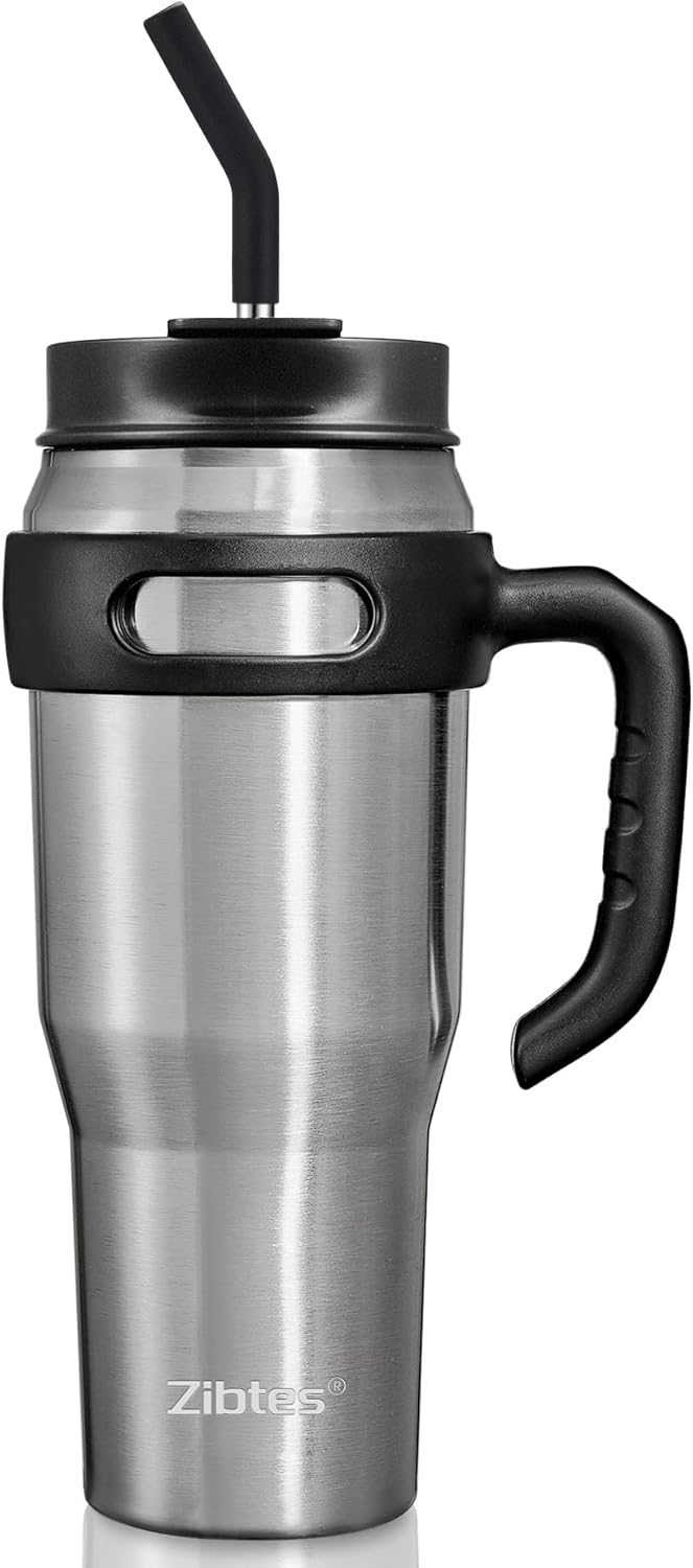 Insulated Tumbler with Handle and Straw Lid