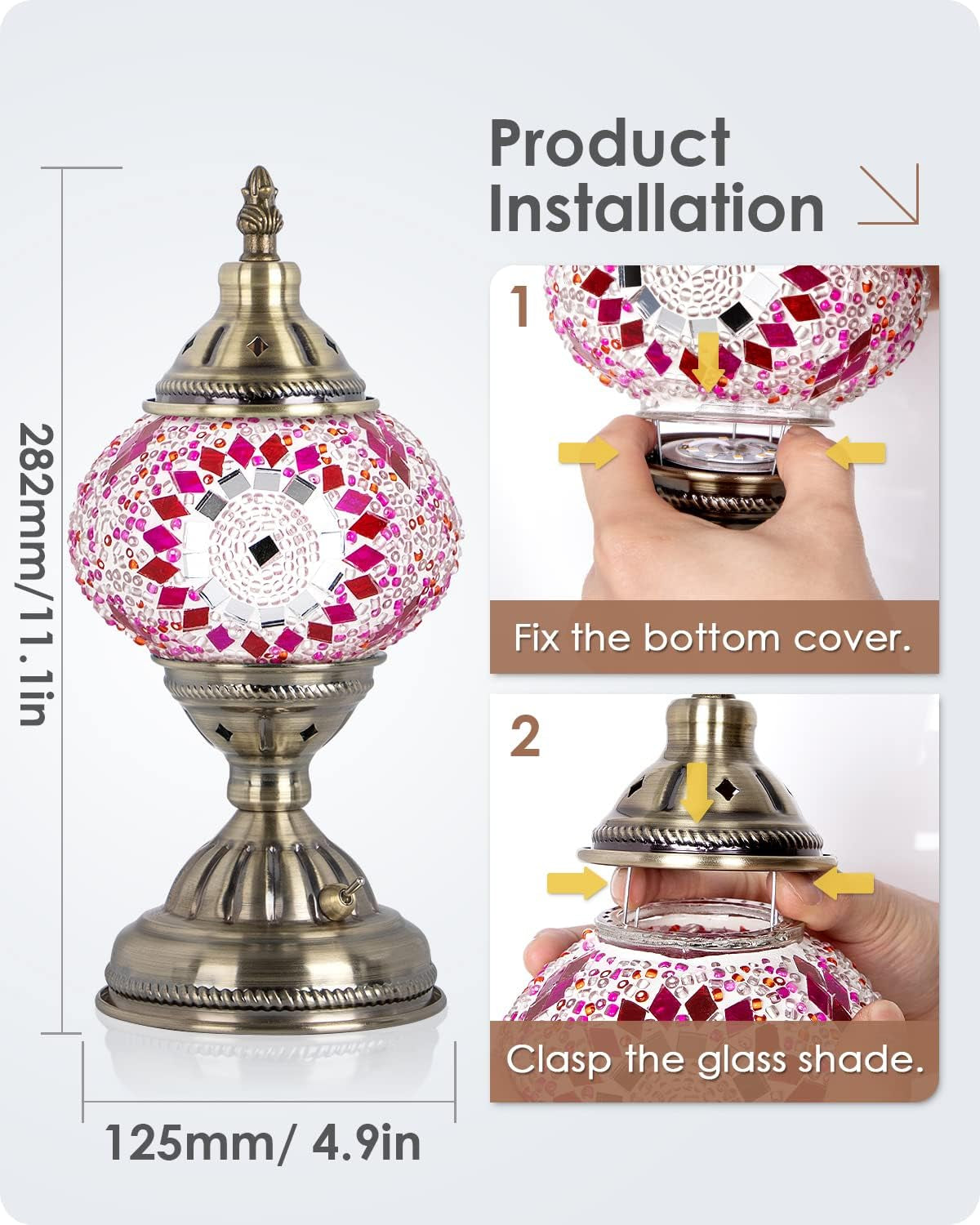 Turkish Moroccan Lamp with Bronze Base Handmade Tiffany Mosaic Glass Lamps Portable Bedside Lamps with Rechargeable Battery 2000Mah (LED Bulb Included)(3)