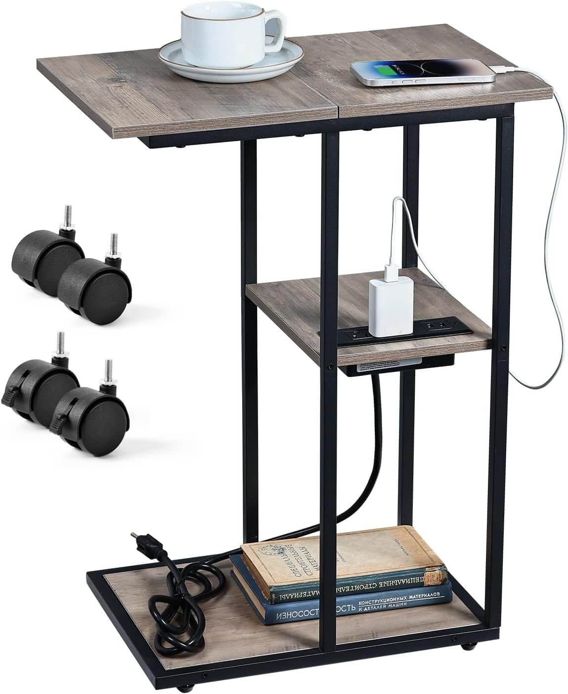 C - Shaped End Table with Charging Station