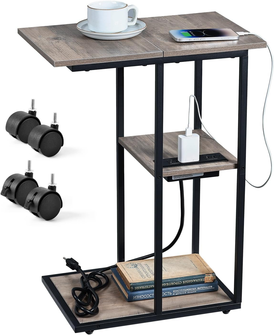 C-Shaped End Table with Charging Station