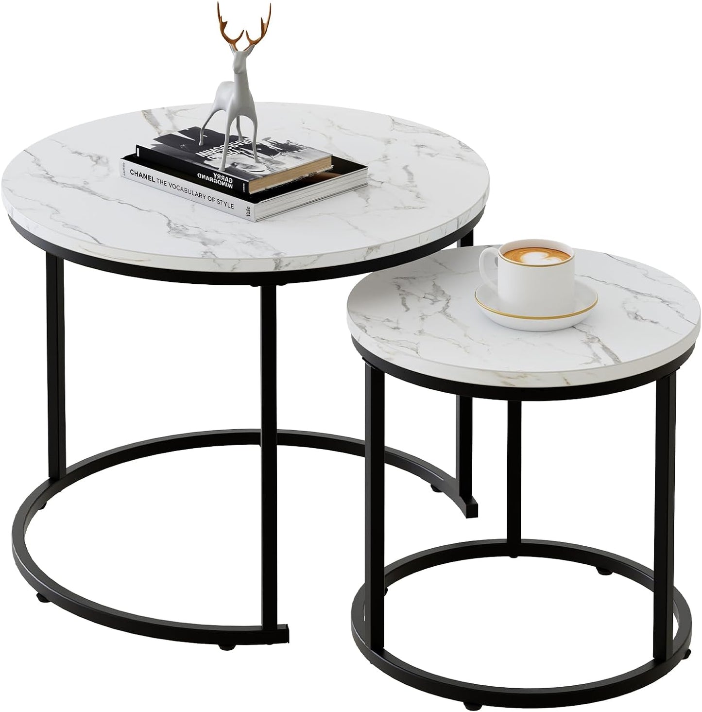 Coffee Table Nesting Side round Set of 2 End Table Top Sturdy Metal Frame Desk Centerpiece Living Room Bedroom Apartment Modern Industrial Simple Nightstand