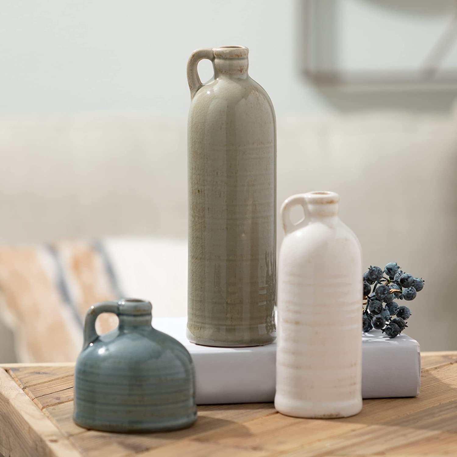 Ceramic Jug Vase Set for Farmhouse Decor