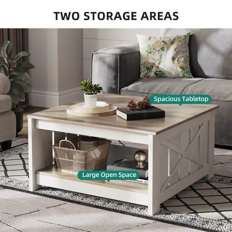 Farmhouse Coffee Table with Storage and Half - Open Compartment