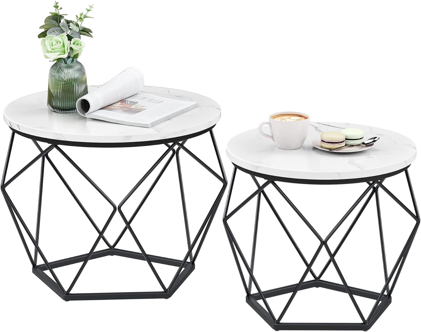 2-Piece Round Coffee Table Set with Steel Frame