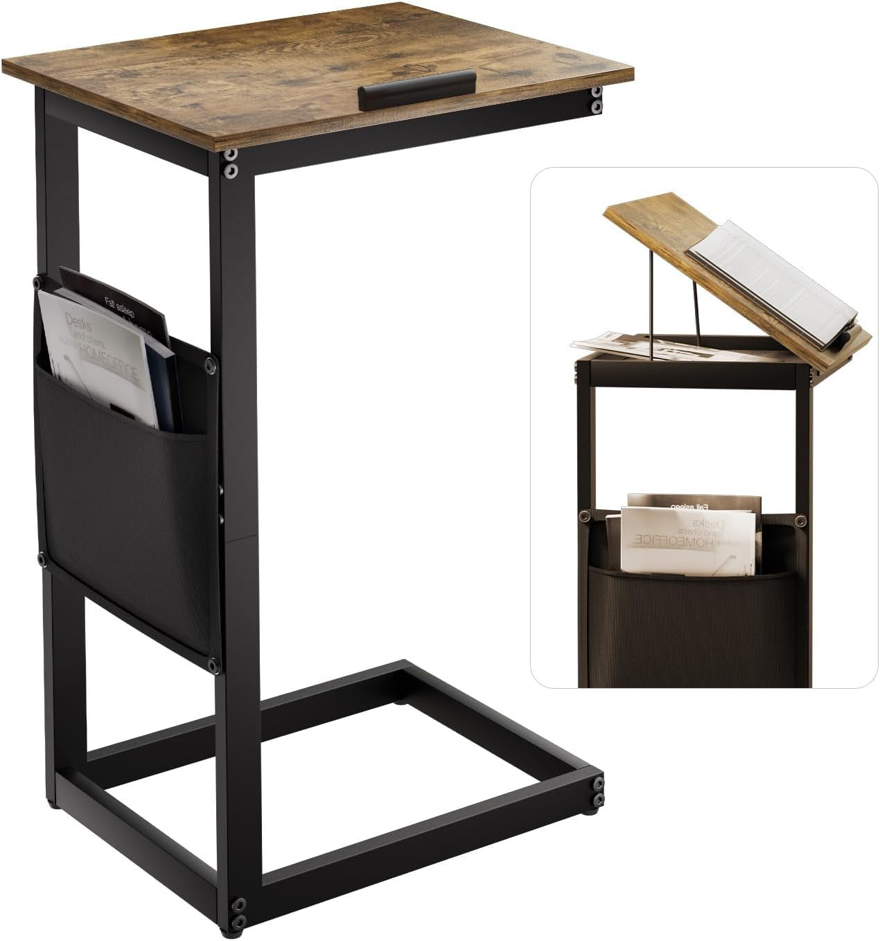 Space-Saving C Table with Adjustable Top and Storage