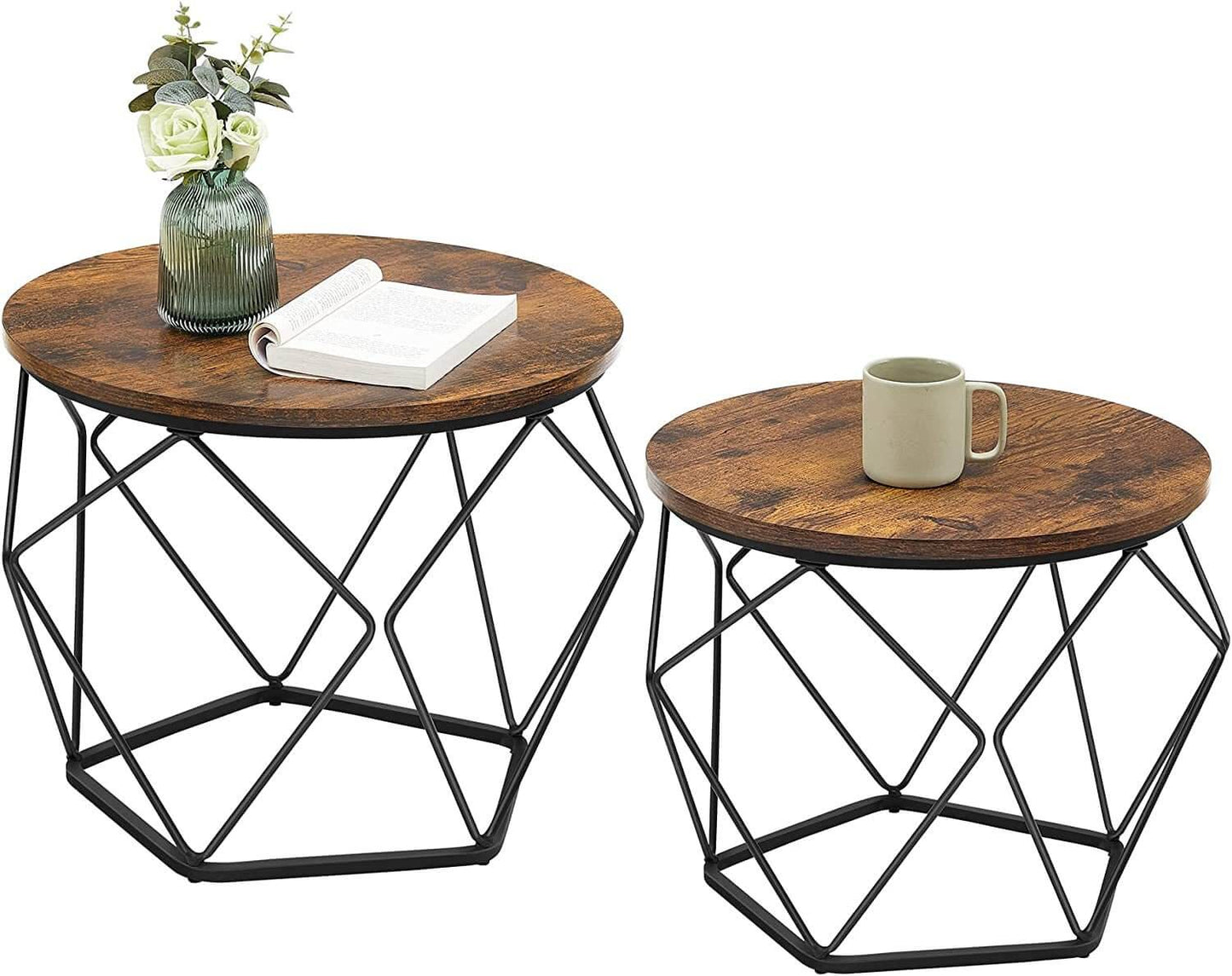 2 - Piece Round Coffee Table Set with Steel Frame