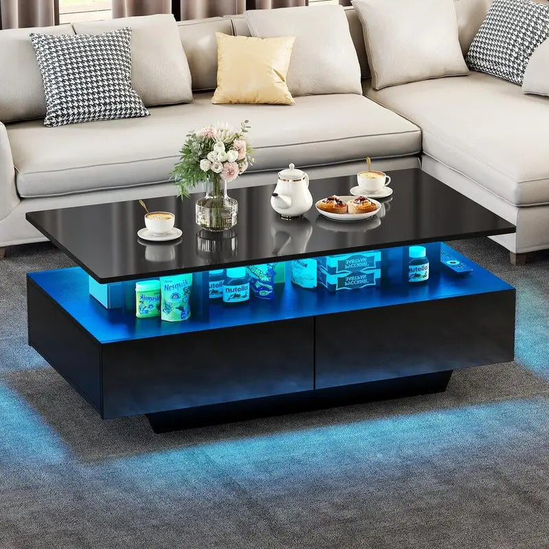 Modern LED Coffee Table with Sliding Drawers